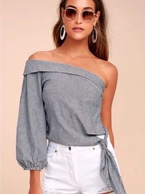 Free People Get Down Striped One Shoulder Crop Top